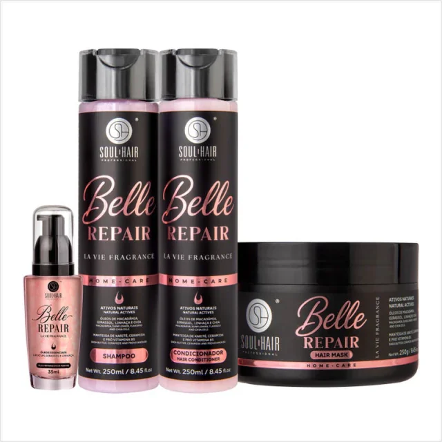 Kit Belle Repair Completo - (Shampoo, Condicionador, Máscara e Óleo).